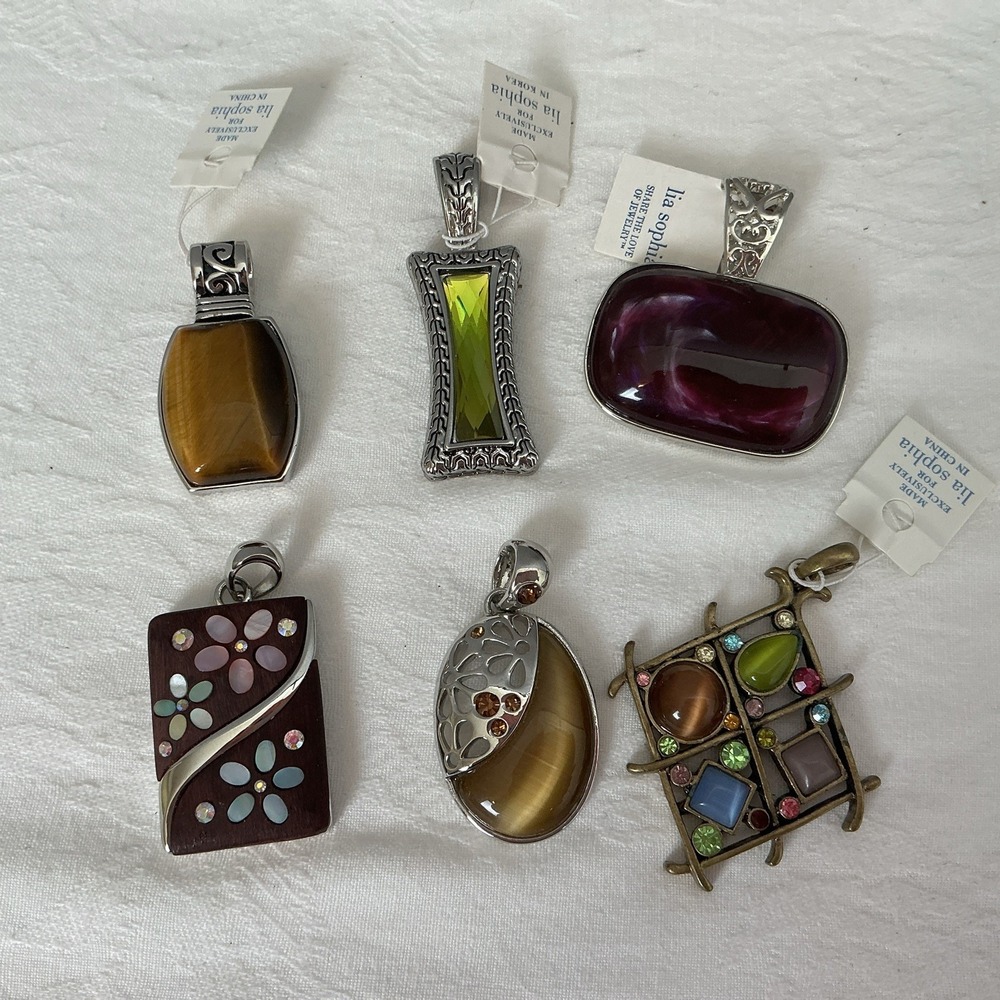 Lia Sophia Pendants Lot Of 6 Rhinestones Silver Purple Green Brown